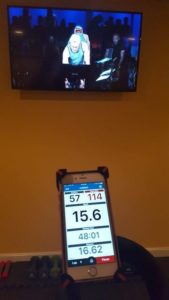 Wahoo app on iPhone holder-on spin bike